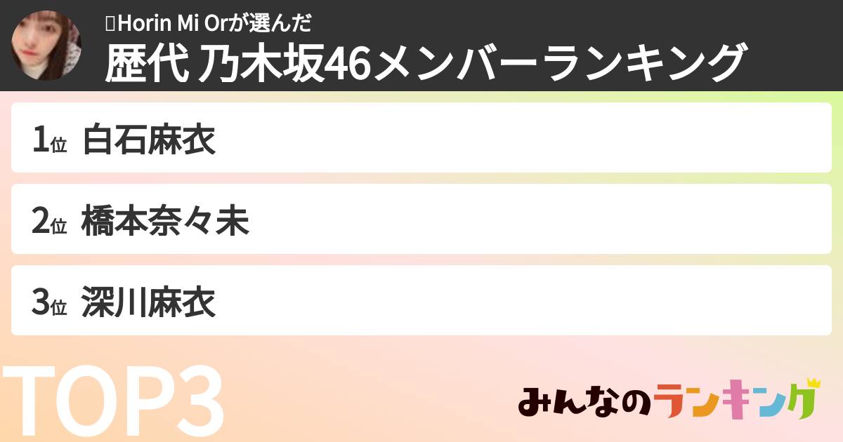 🦋Horin Mi Orさんの「歴代 乃木坂46メンバーランキング」