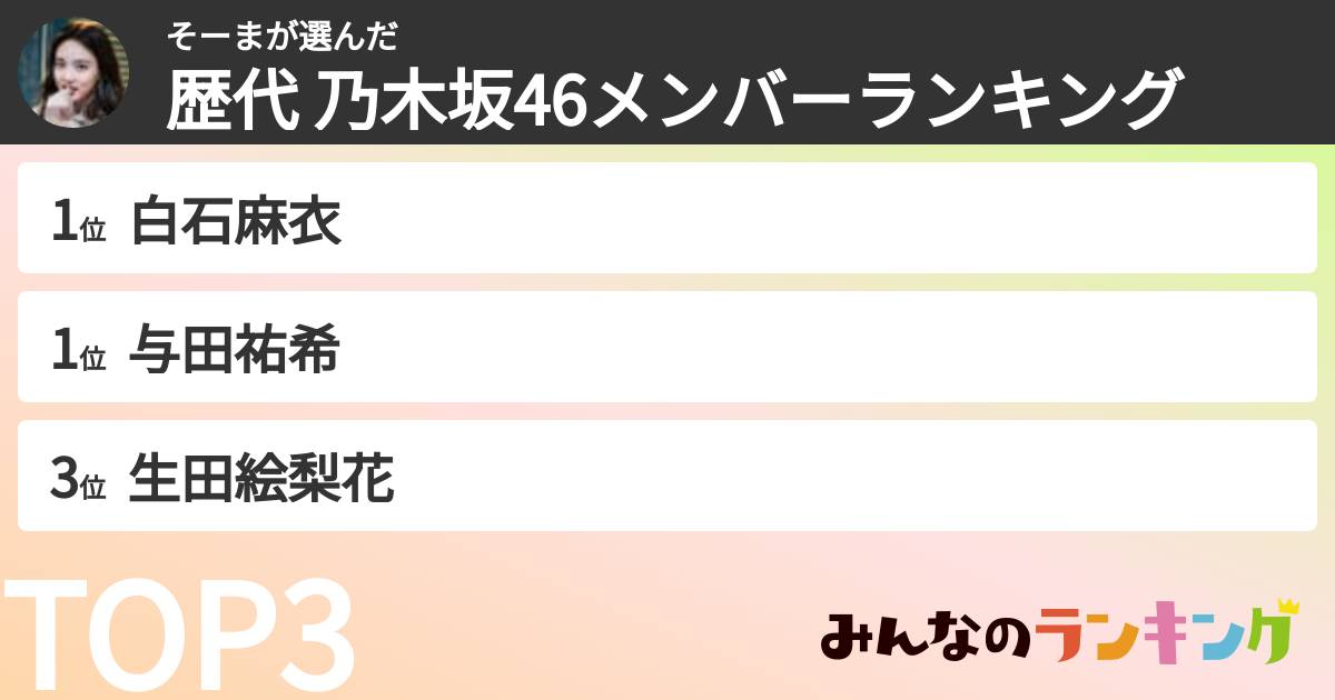 そーまさんの「歴代 乃木坂46メンバーランキング」