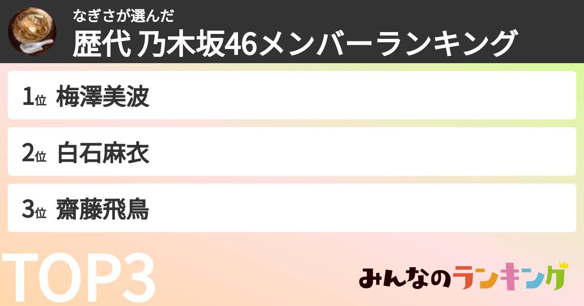 なぎささんの「歴代 乃木坂46メンバーランキング」