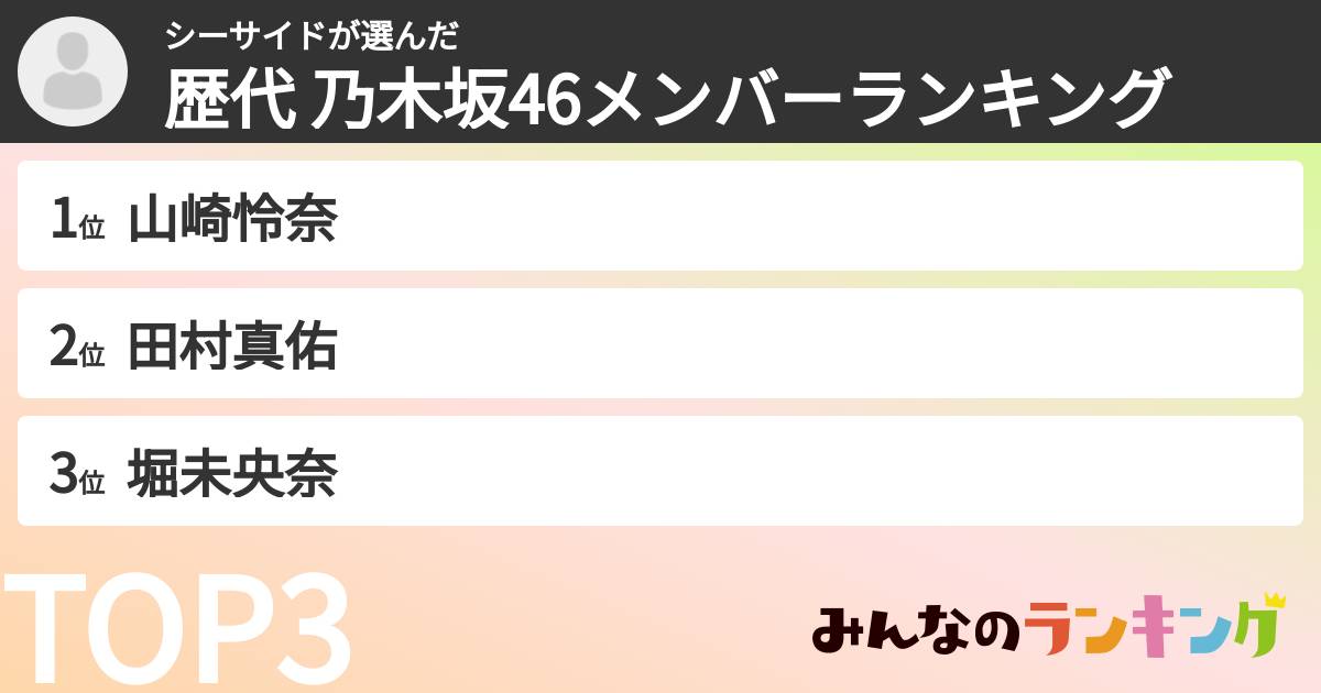 シーサイドさんの「歴代 乃木坂46メンバーランキング」