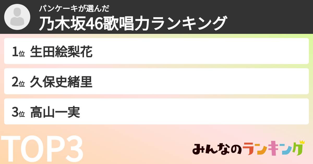 パンケーキさんの「乃木坂46歌唱力ランキング」