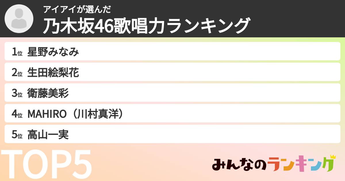 アイアイさんの「乃木坂46歌唱力ランキング」