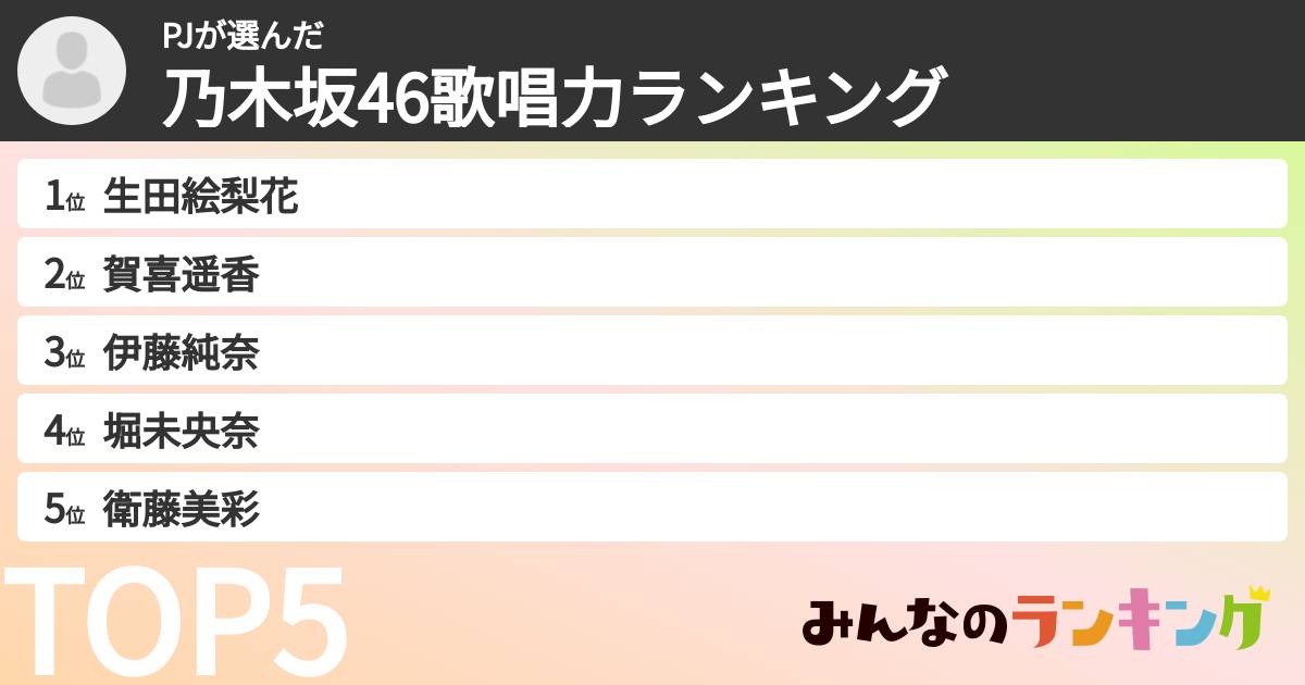 PJさんの「乃木坂46歌唱力ランキング」