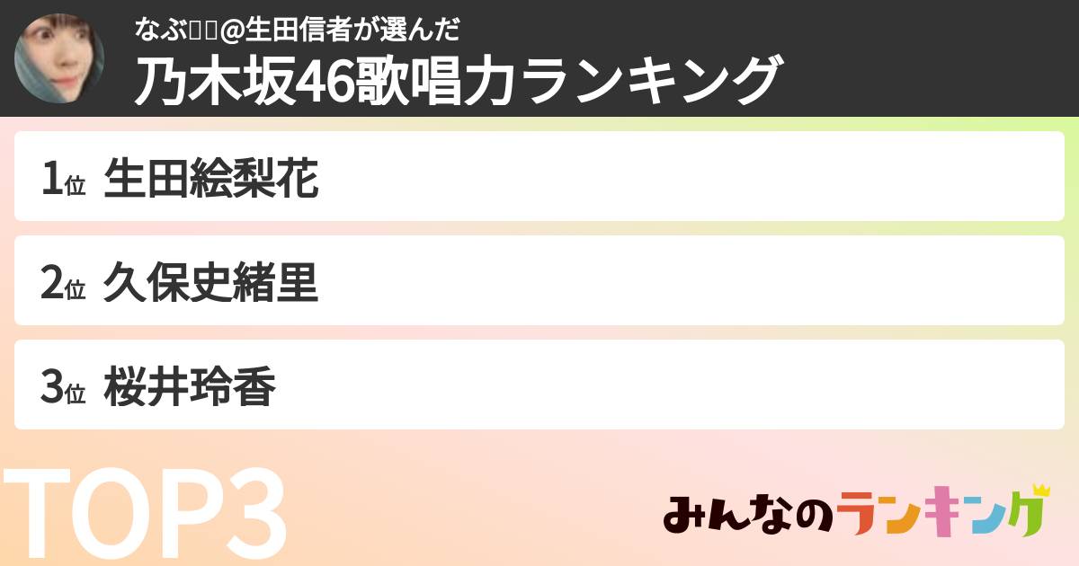 なぶ💻🐭@生田信者さんの「乃木坂46歌唱力ランキング」