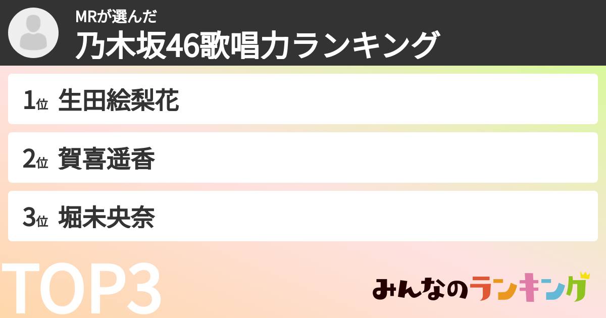 MRさんの「乃木坂46歌唱力ランキング」