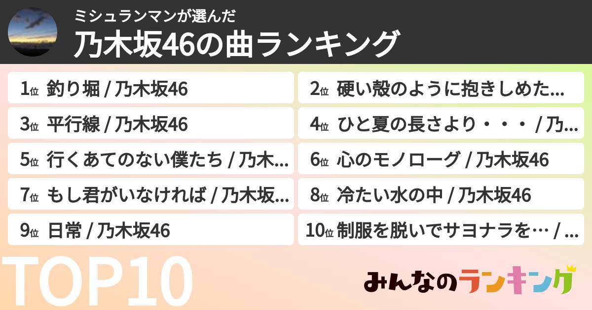 ミシュランマンさんの「乃木坂46の曲ランキング」