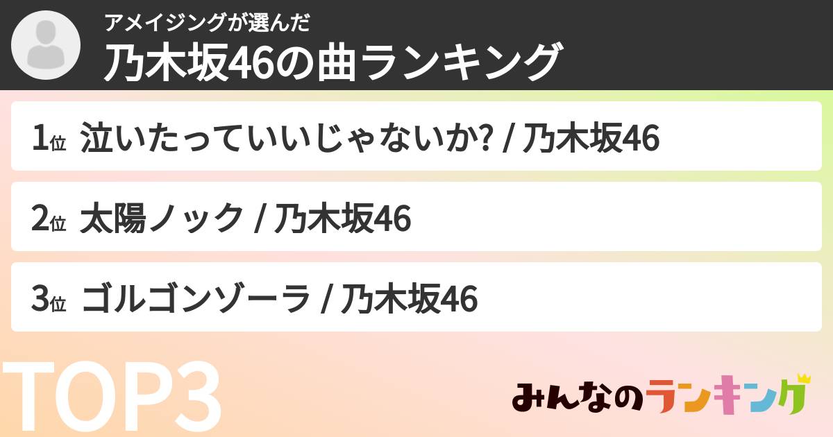 アメイジングさんの「乃木坂46の曲ランキング」
