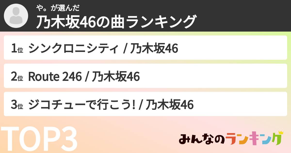 や。さんの「乃木坂46の曲ランキング」