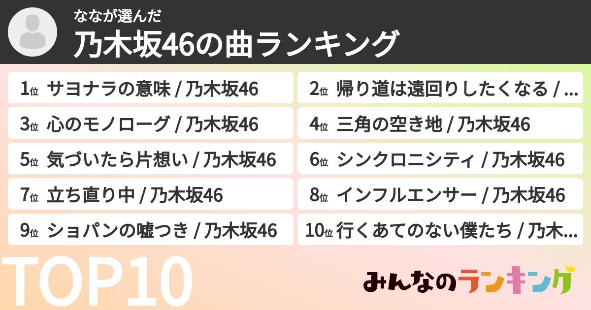 ななさんの「乃木坂46の曲ランキング」