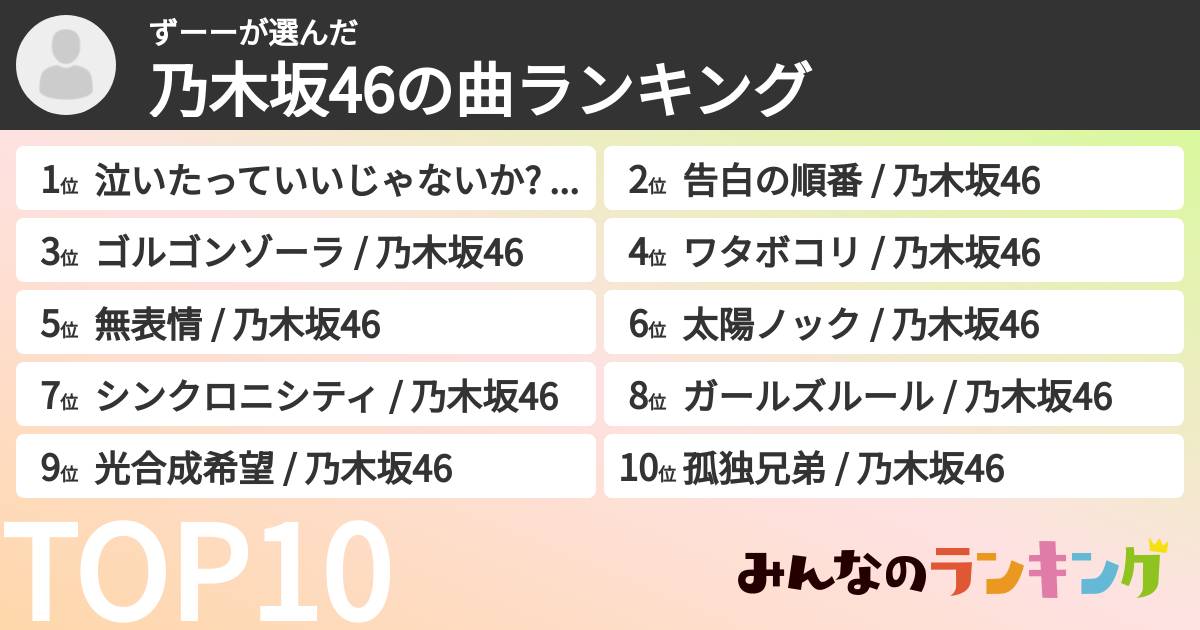 ずーーさんの「乃木坂46の曲ランキング」