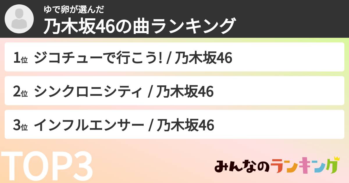 ゆで卵さんの「乃木坂46の曲ランキング」