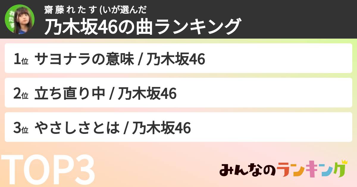 齋 藤 れ た す (いさんの「乃木坂46の曲ランキング」
