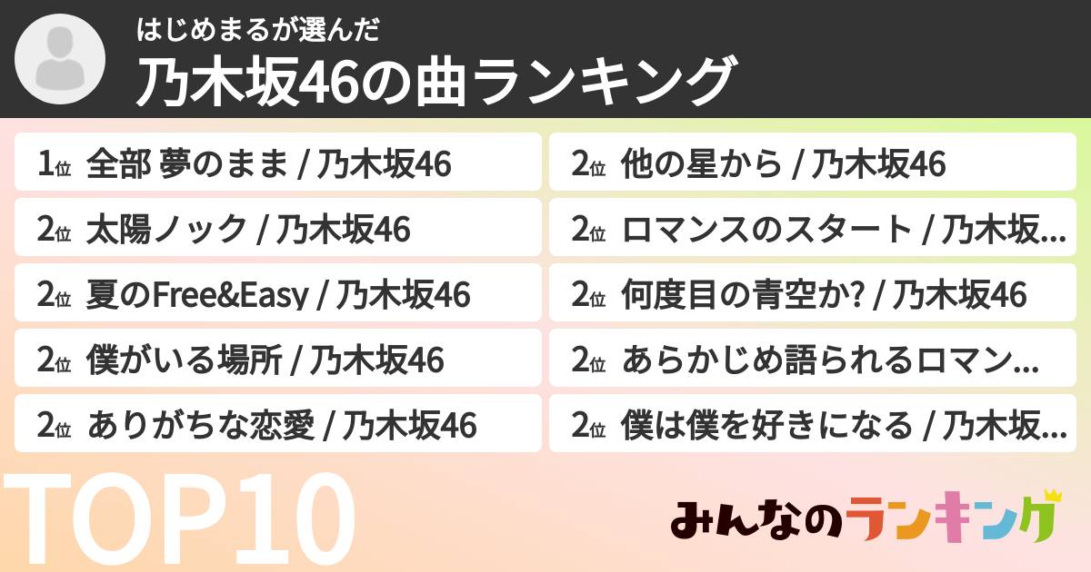 はじめまるさんの「乃木坂46の曲ランキング」