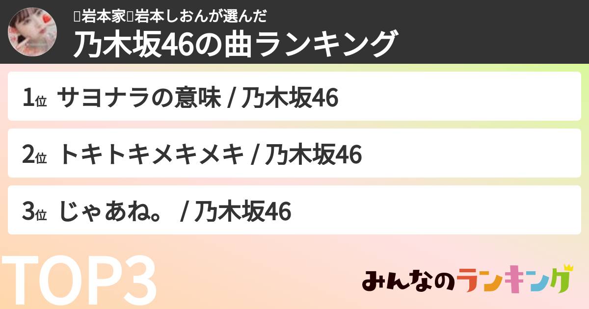 ✨岩本家✨岩本しおんさんの「乃木坂46の曲ランキング」