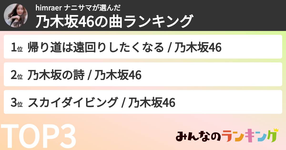 himraer ナニサマさんの「乃木坂46の曲ランキング」