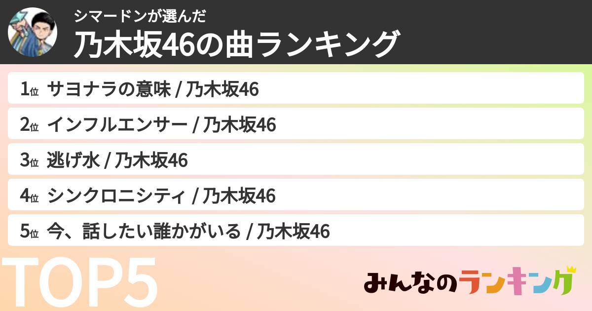シマードンさんの「乃木坂46の曲ランキング」