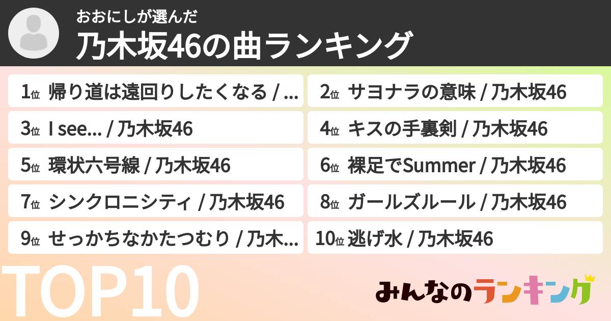 おおにしさんの「乃木坂46の曲ランキング」