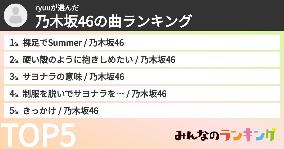 ryuuさんの「乃木坂46の曲ランキング」