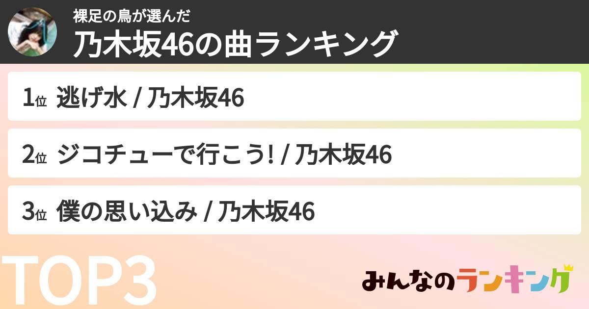 裸足の鳥さんの「乃木坂46の曲ランキング」