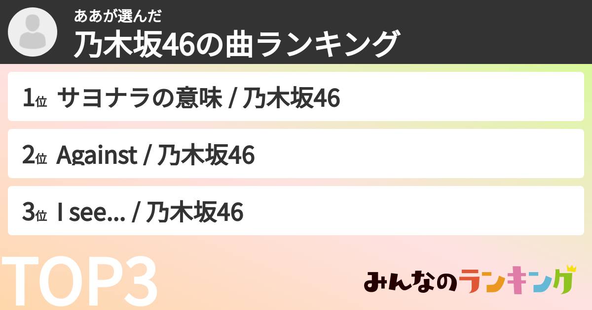 ああさんの「乃木坂46の曲ランキング」