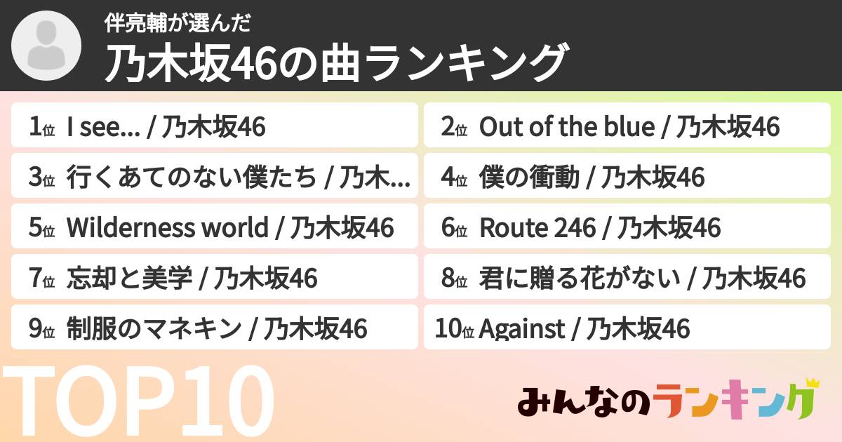 伴亮輔さんの「乃木坂46の曲ランキング」