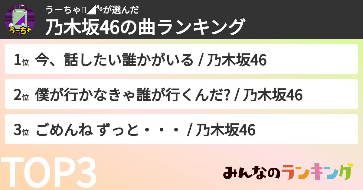 うーちゃ🍵◢⁴⁶さんの「乃木坂46の曲ランキング」