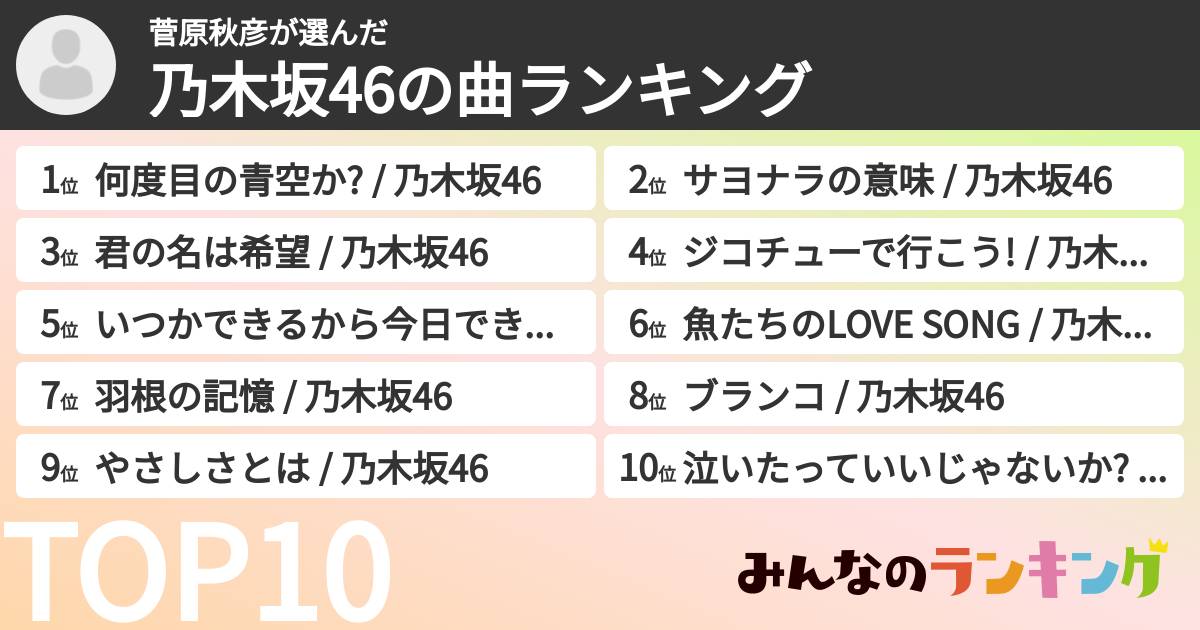 菅原秋彦さんの「乃木坂46の曲ランキング」