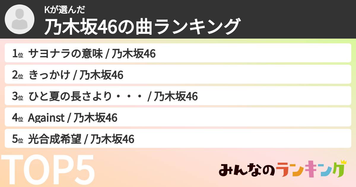 Kさんの「乃木坂46の曲ランキング」