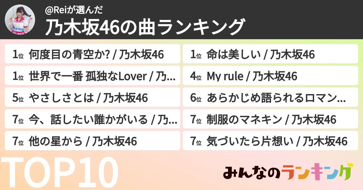 @Reiさんの「乃木坂46の曲ランキング」