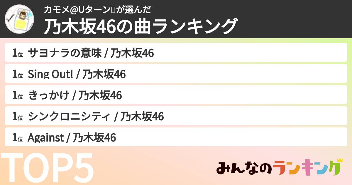カモメ@Uターン🥞さんの「乃木坂46の曲ランキング」