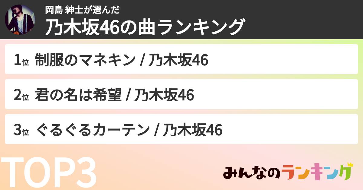 岡島 紳士さんの「乃木坂46の曲ランキング」