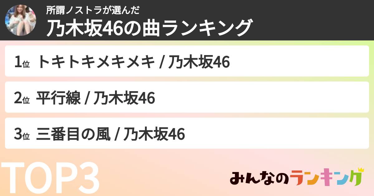 所謂ノストラさんの「乃木坂46の曲ランキング」