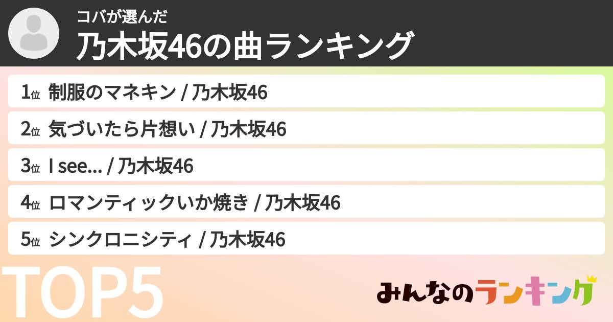 コバさんの「乃木坂46の曲ランキング」