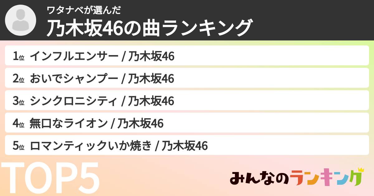 ワタナベさんの「乃木坂46の曲ランキング」