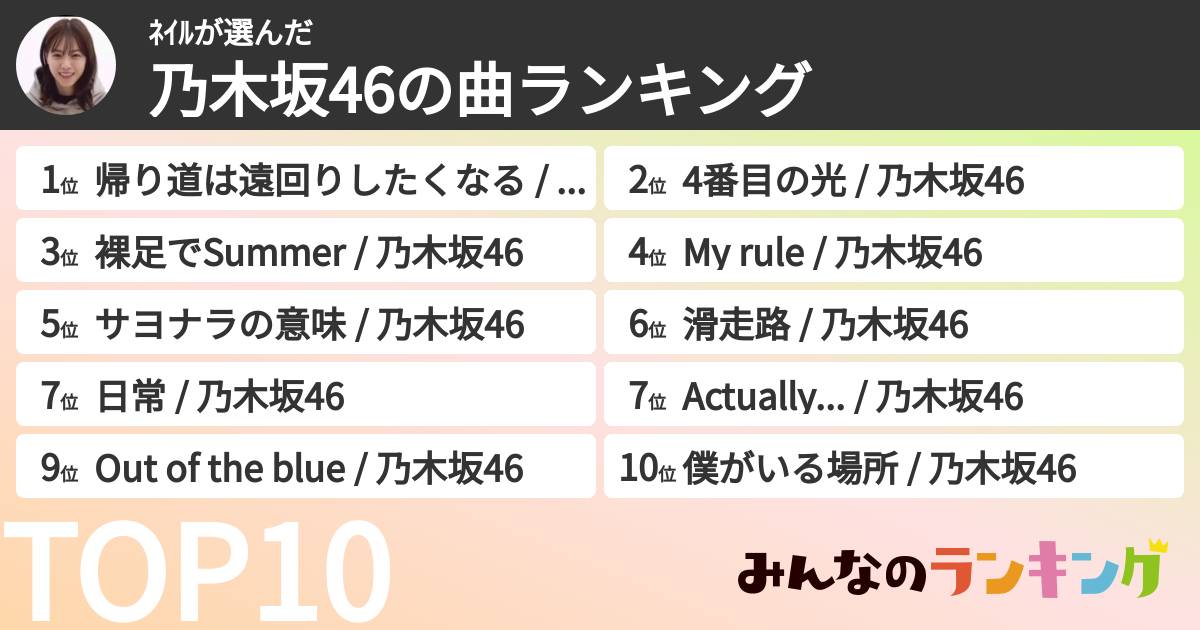ネイルさんの「乃木坂46の曲ランキング」