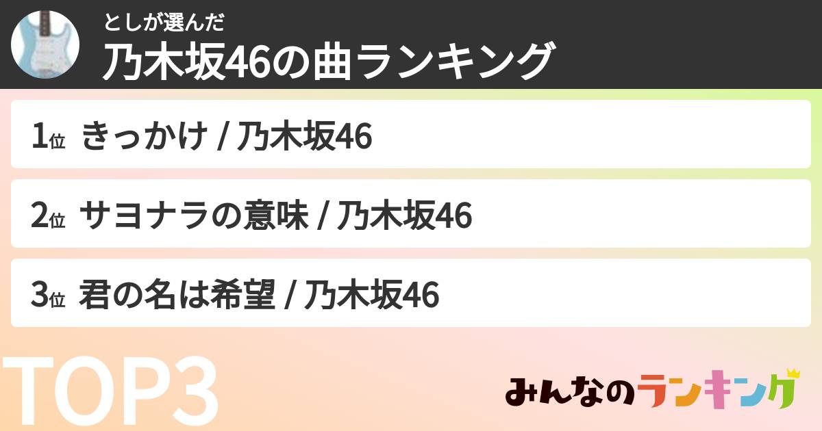 としさんの「乃木坂46の曲ランキング」