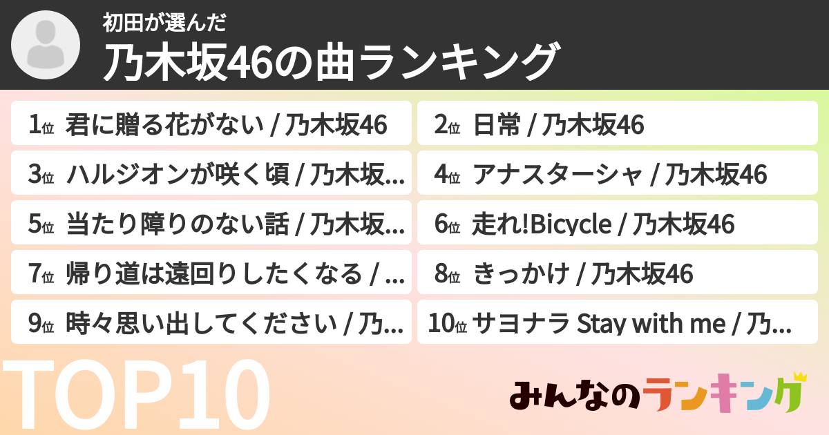 初田さんの「乃木坂46の曲ランキング」