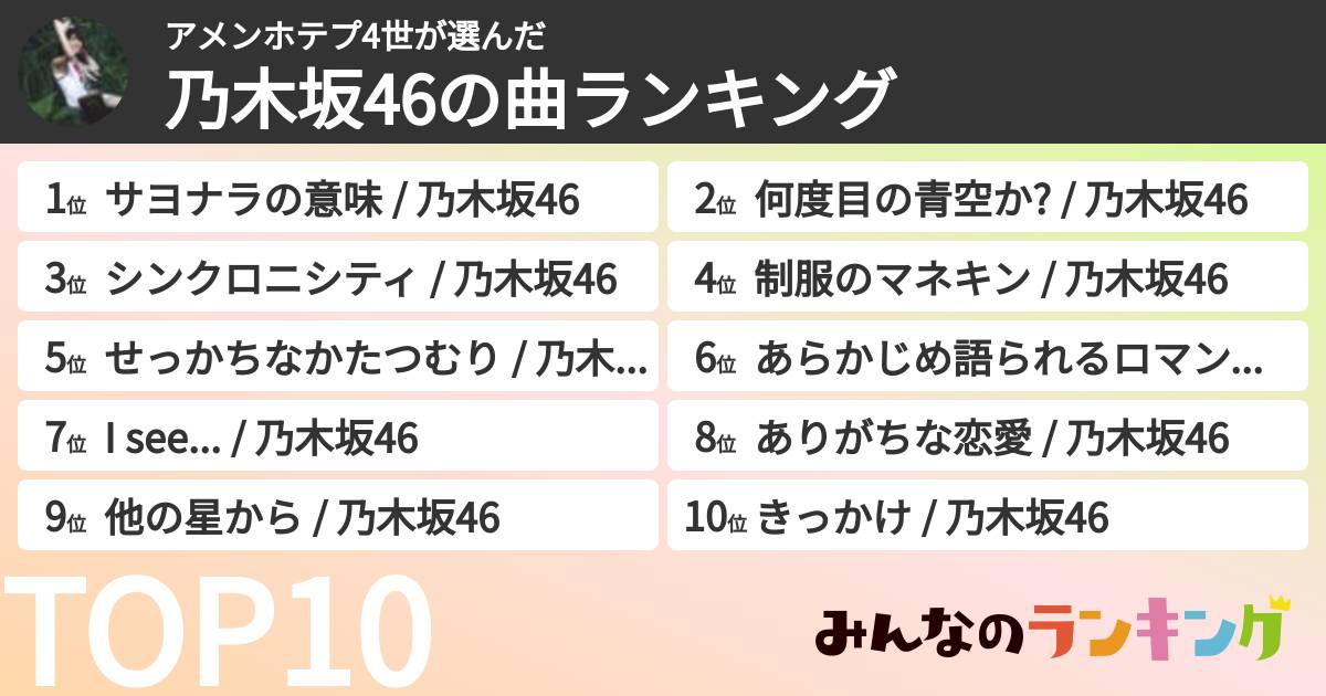 アメンホテプ4世さんの「乃木坂46の曲ランキング」