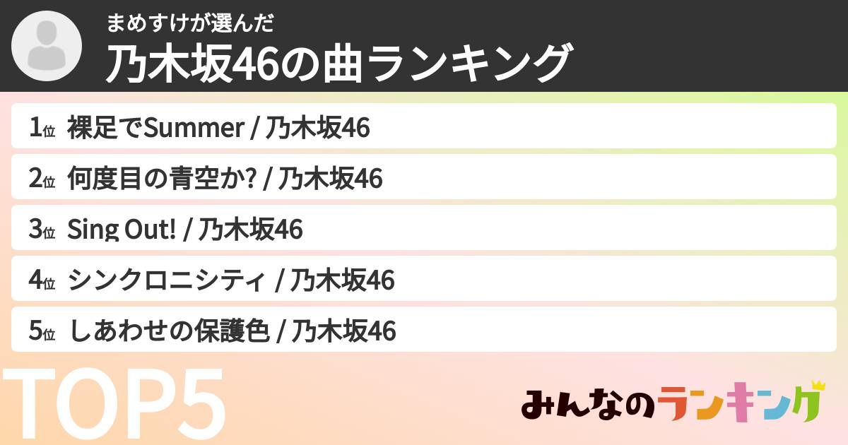 まめすけさんの「乃木坂46の曲ランキング」