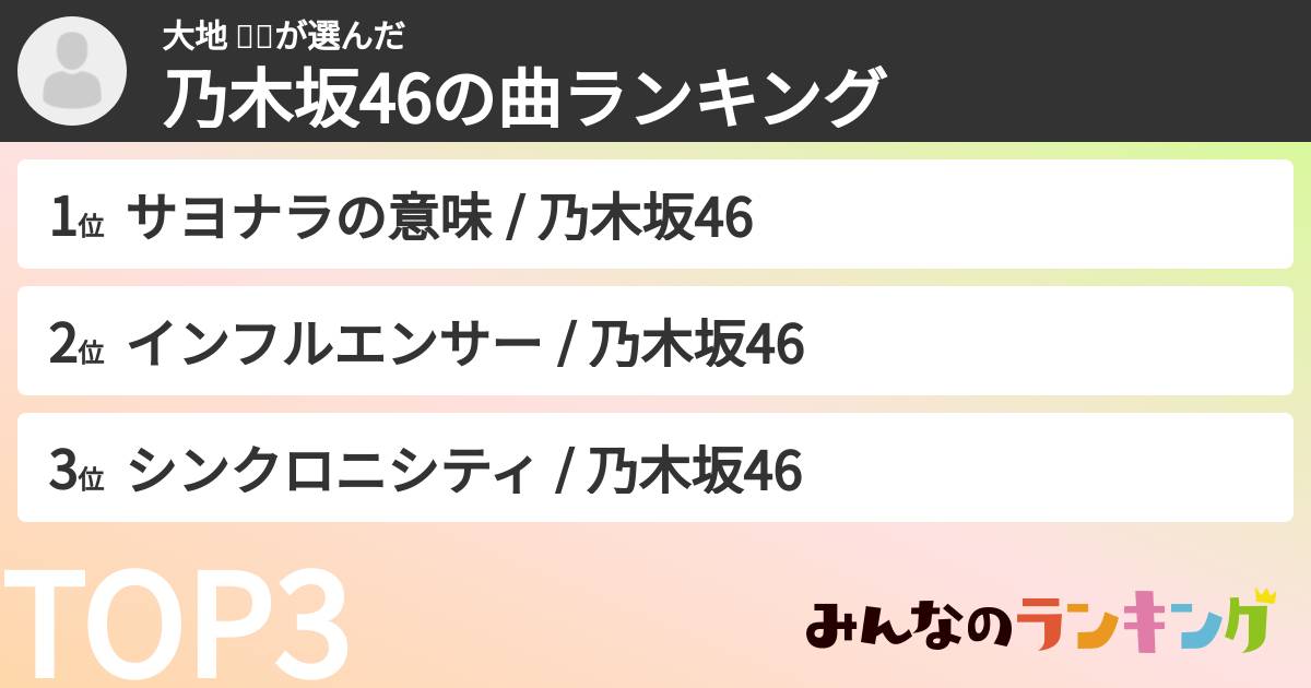 大地 대지さんの「乃木坂46の曲ランキング」