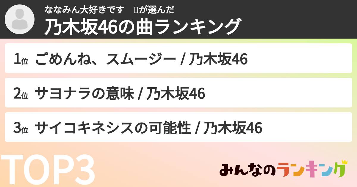 ななみん大好きです　❤️さんの「乃木坂46の曲ランキング」