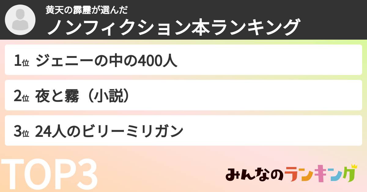黄天の霹靂さんの「ノンフィクション本ランキング」