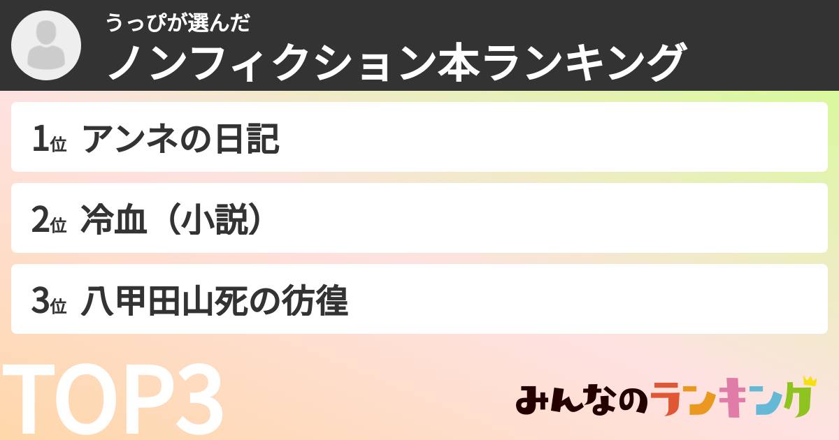 うっぴさんの「ノンフィクション本ランキング」