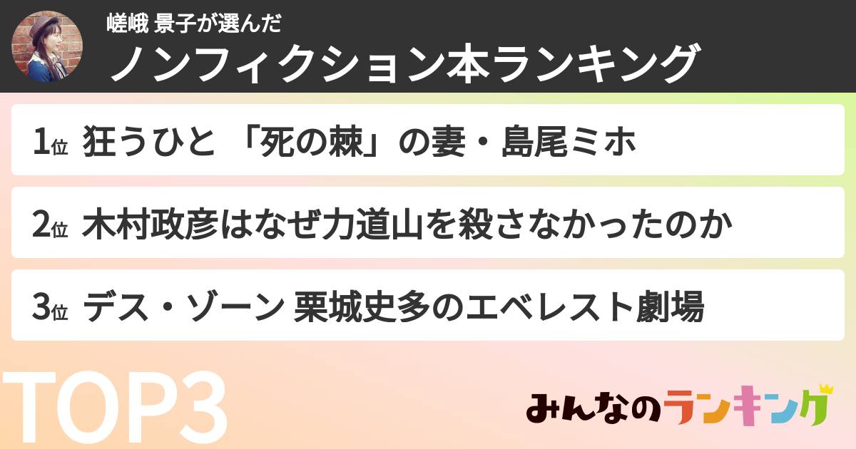 嵯峨 景子さんの「ノンフィクション本ランキング」