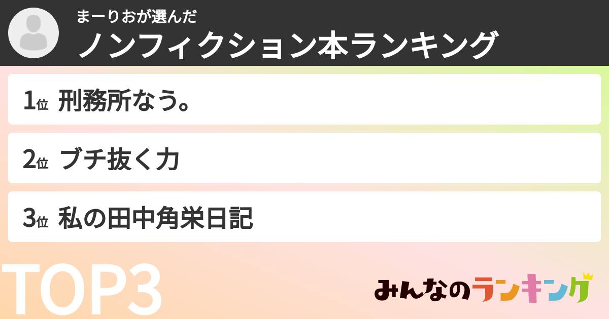 まーりおさんの「ノンフィクション本ランキング」