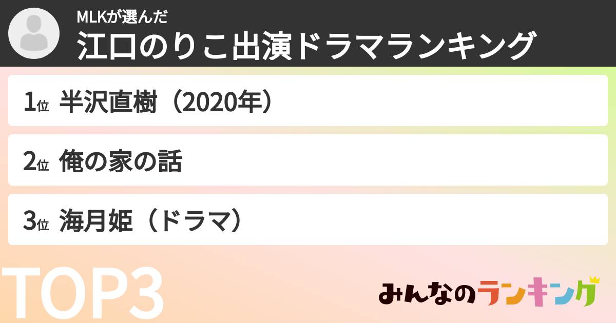 MLKさんの「江口のりこ出演ドラマランキング」