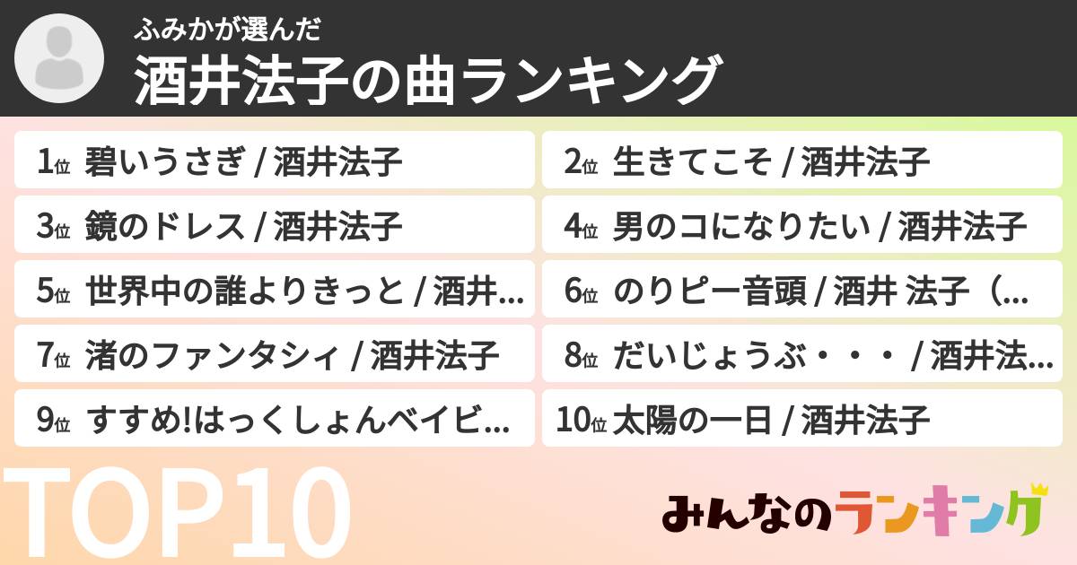 ふみかさんの「酒井法子の曲ランキング」