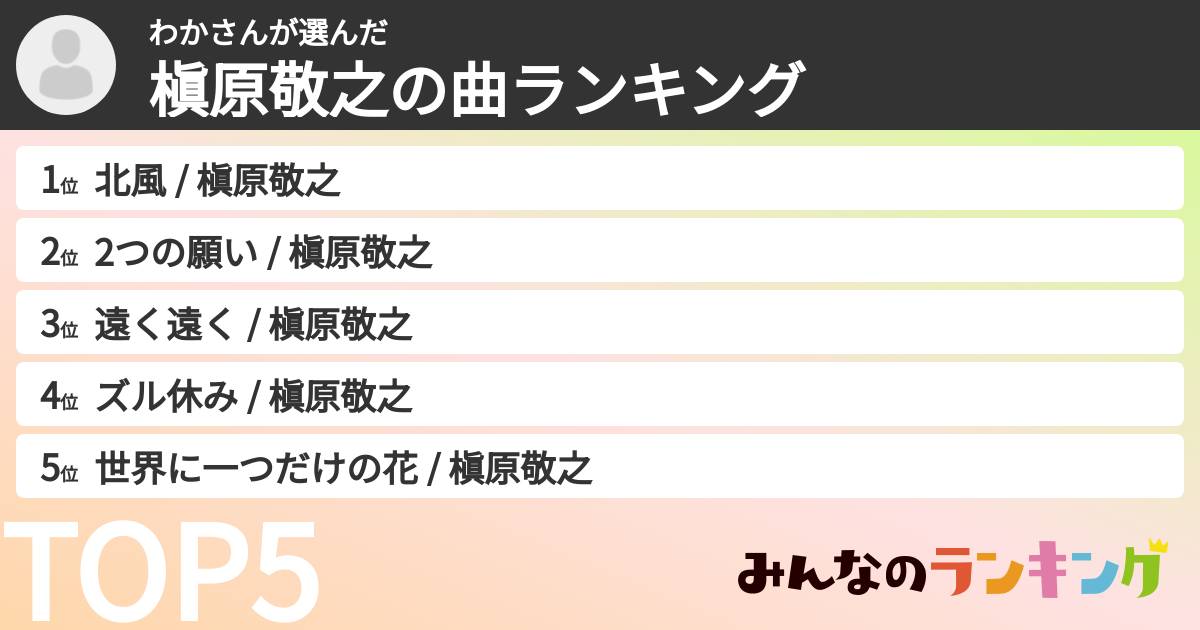 わかさんさんの「槇原敬之の曲ランキング」