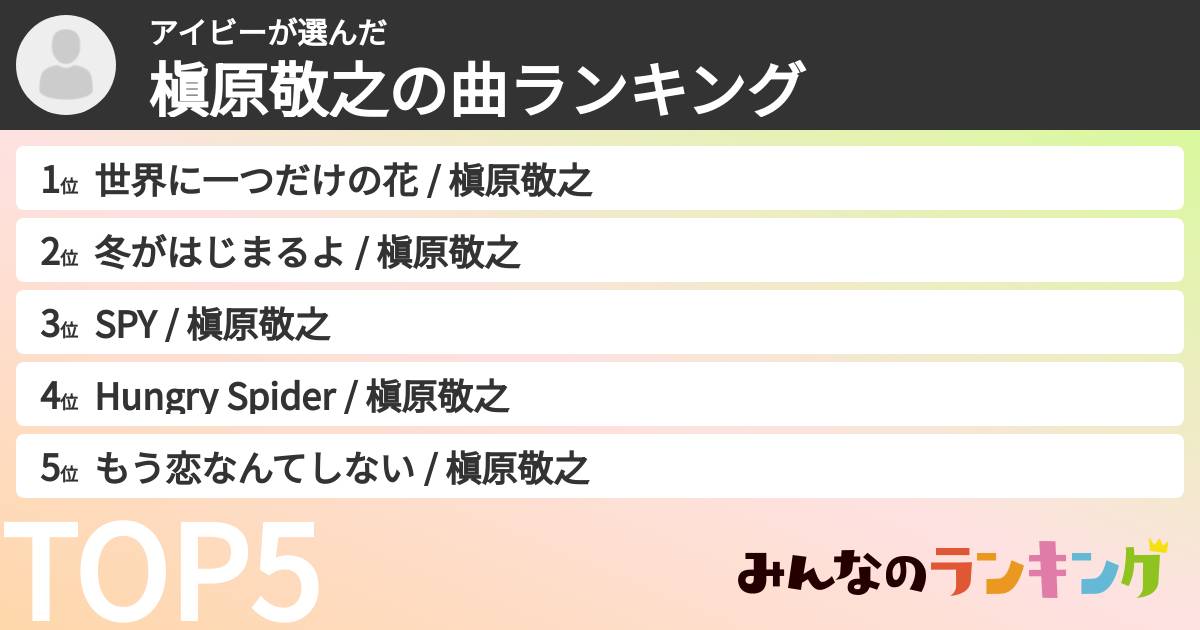 アイビーさんの「槇原敬之の曲ランキング」