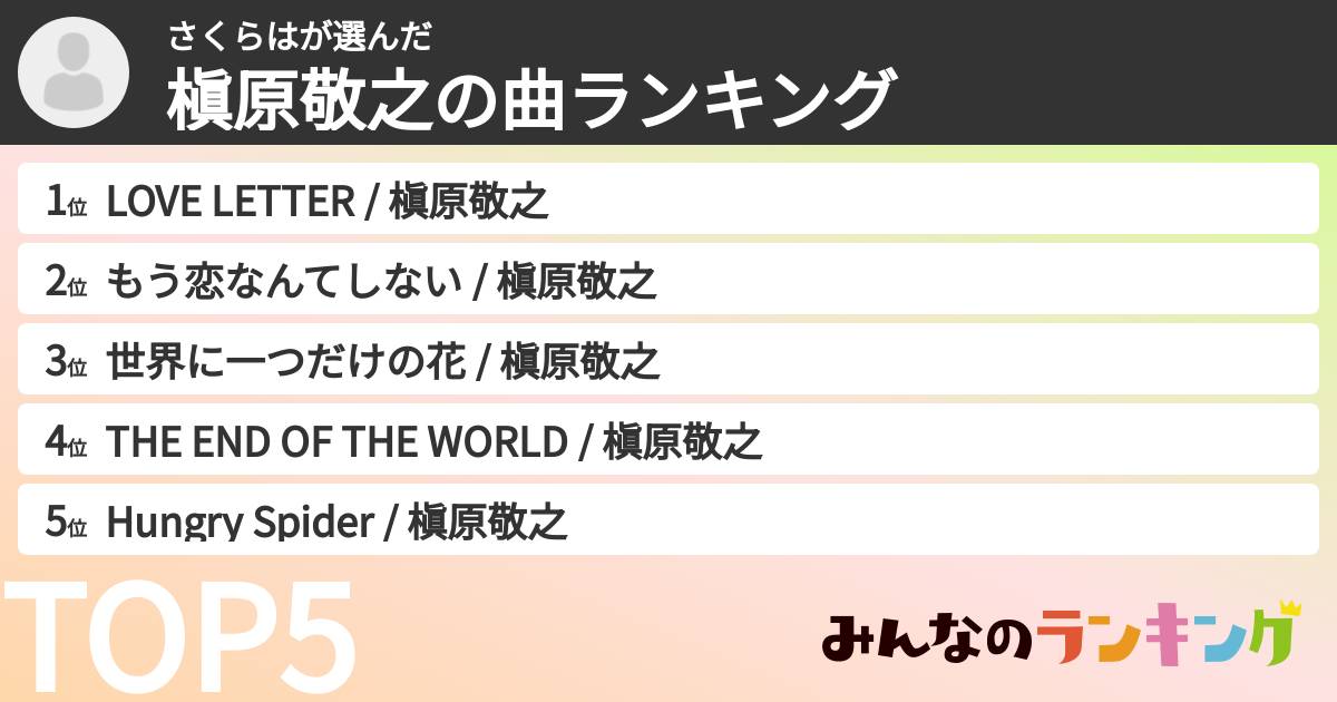 さくらはさんの「槇原敬之の曲ランキング」